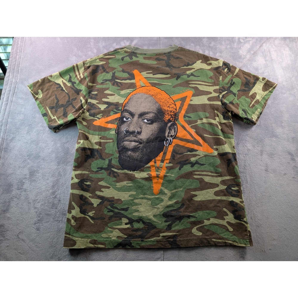 Rodman Apparel Dennis Rodman Camo Graphic T-Shirt Mens Large Green Orange Star